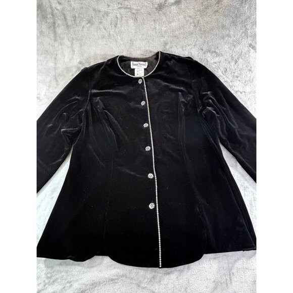 Ronni Nicole II by Ouida Top Women's 1X black Velvet Studded button down Vintage - Picture 10 of 12